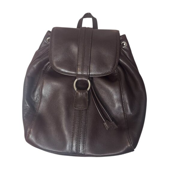 Cole Haan Leather Backpack | Dark Brown Drawstring Rucksack - Picture 1 of 5